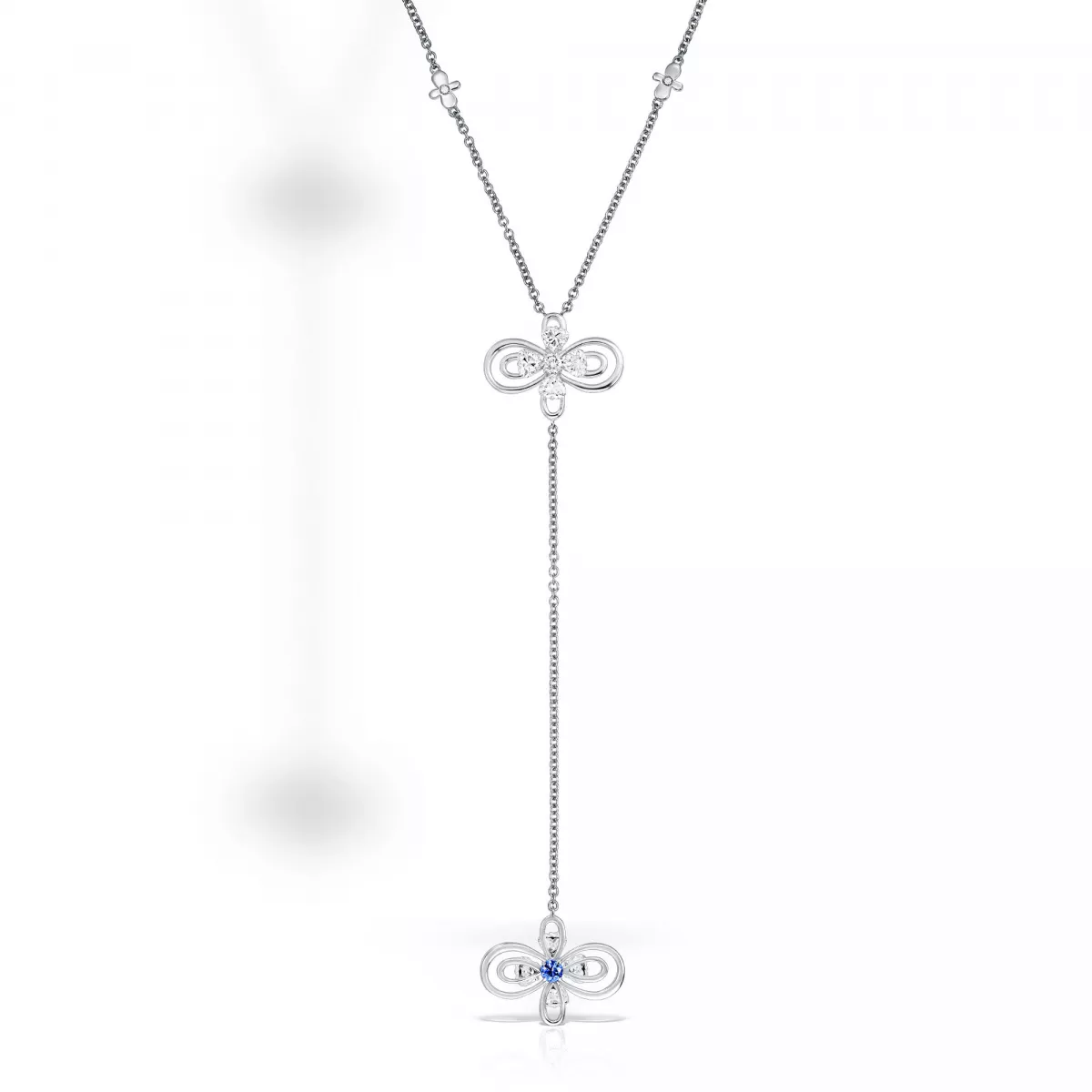Coliere - Colier Infinity Love Henri Maillardet cu diamante si safire, din aur alb  de 18K, cellini.ro