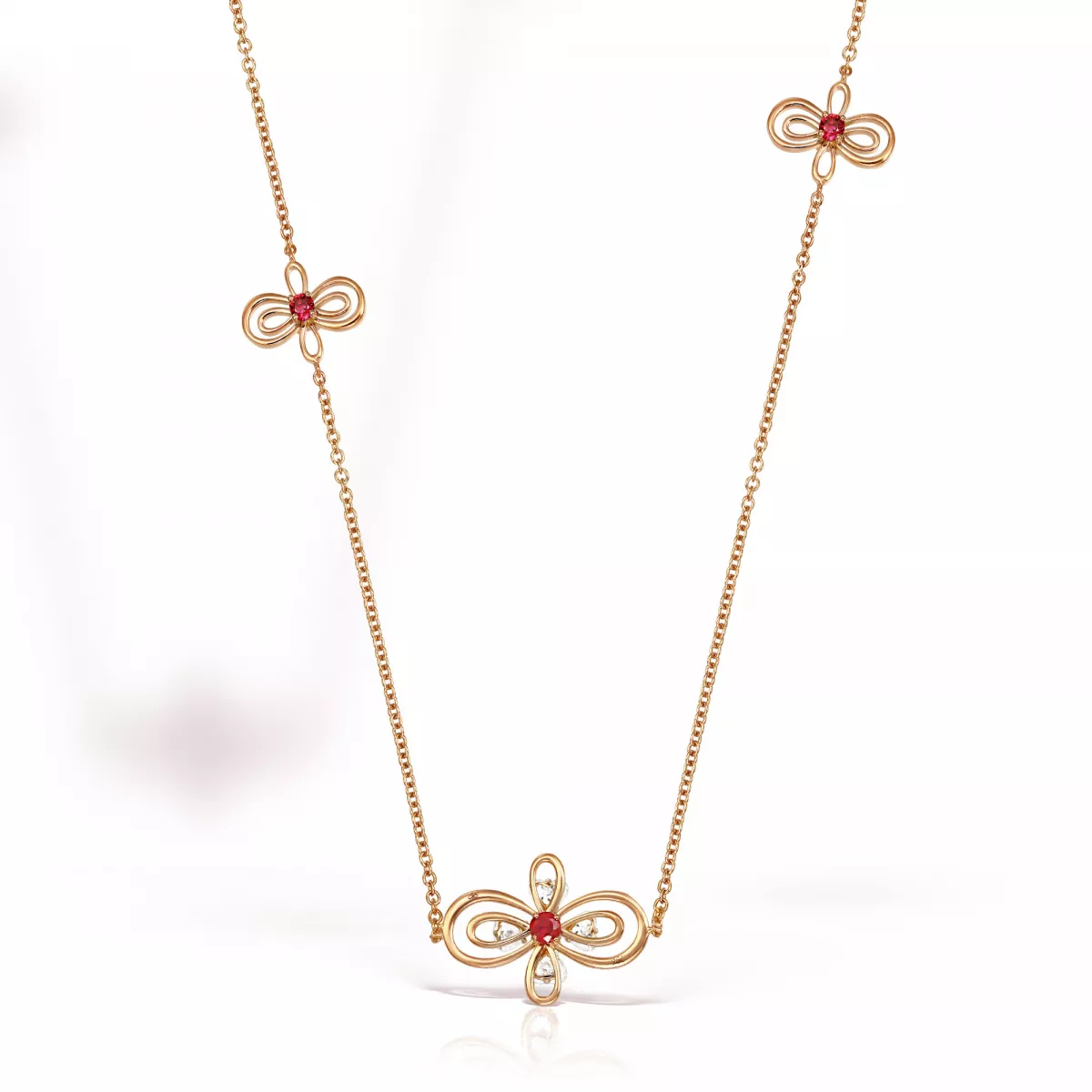 Coliere - Sautoire Infinity Love Henri Maillardet cu diamante si rubine, din aur roz de 18K, cellini.ro