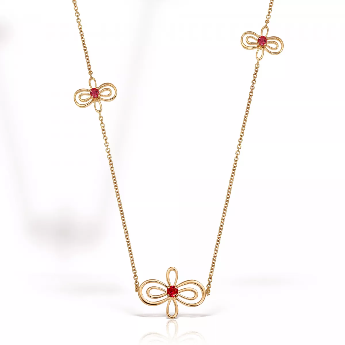 Coliere - Sautoire Infinity Flower Henri Maillardet cu diamante si rubine, din aur roz de 18K, cellini.ro