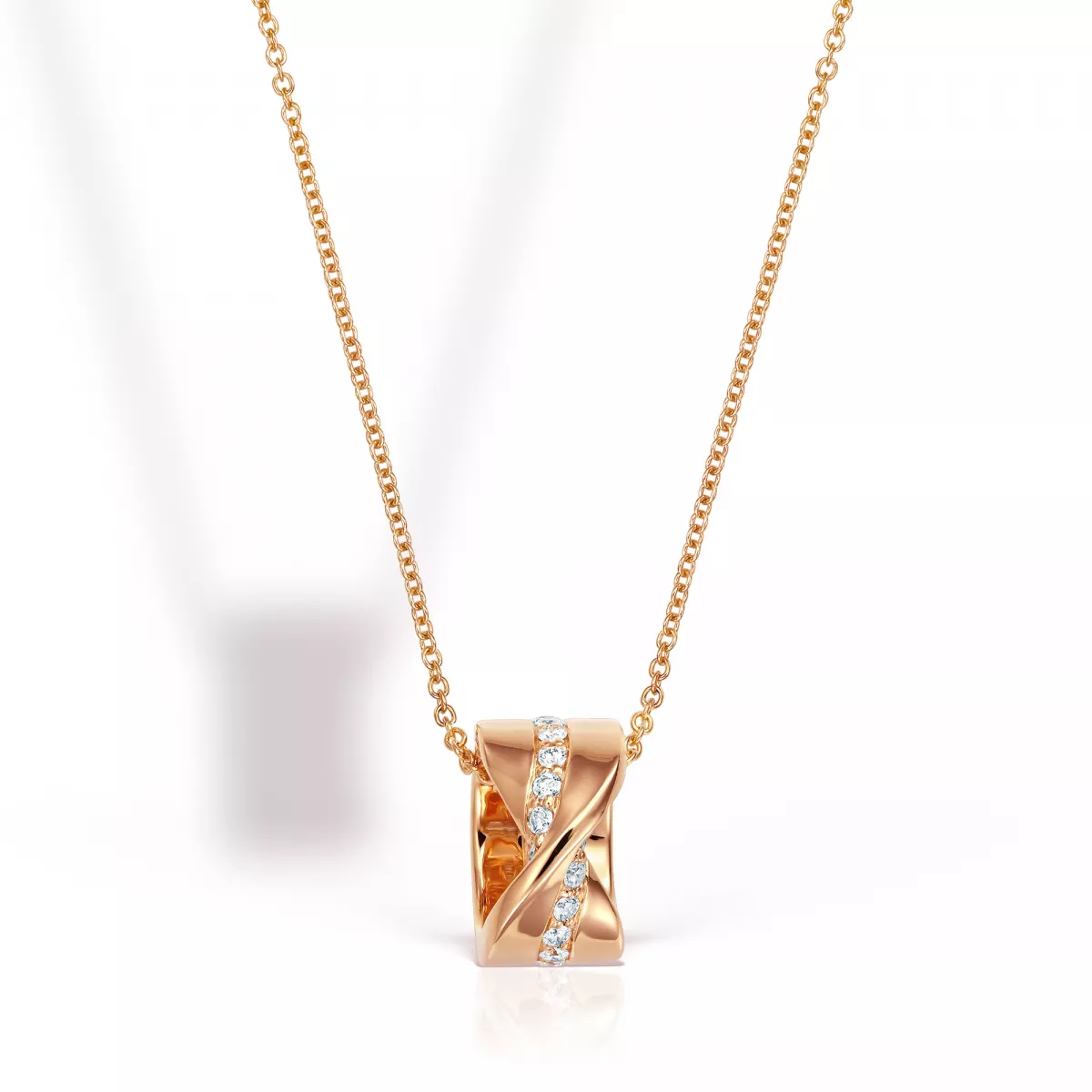 Coliere - Lant cu pandantiv Mobius Henri Maillardet cu diamante, din aur roz de 18K, cellini.ro