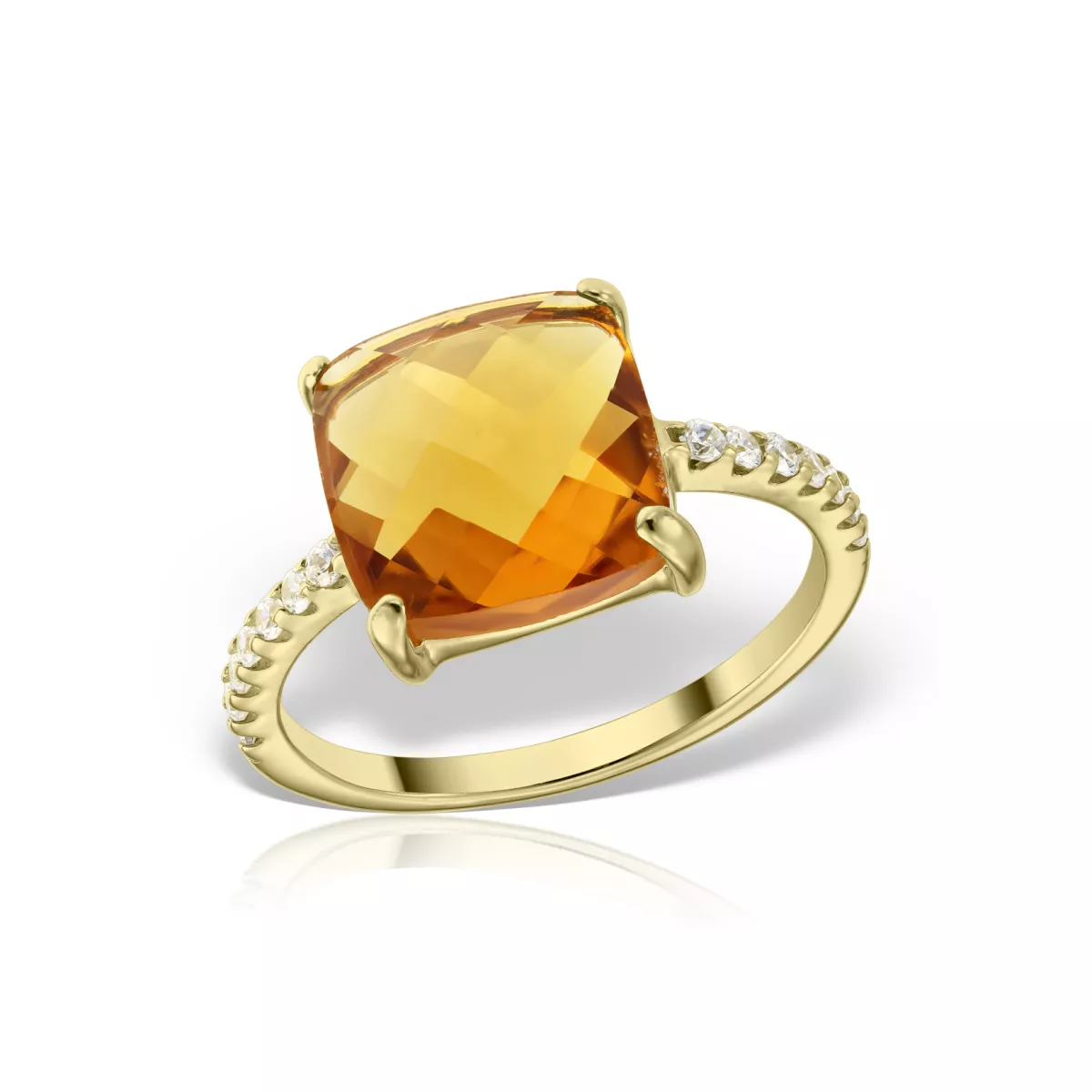Inel Eva Nobile cu citrin si zircon, din aur galben de 18K