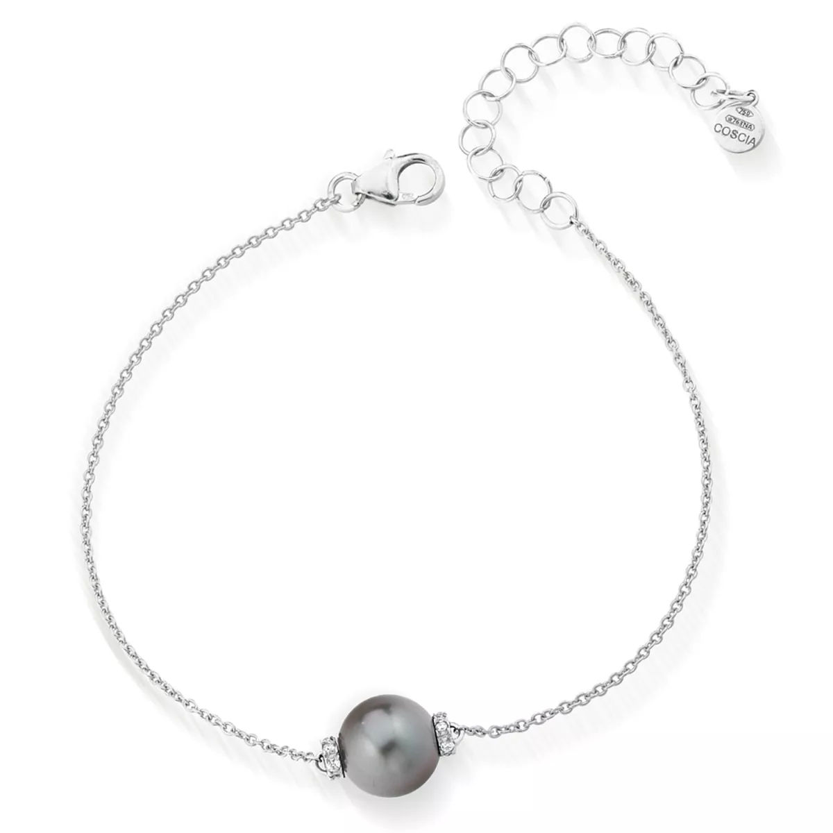 Bratara Coscia cu perle si diamant, din aur alb de 18K