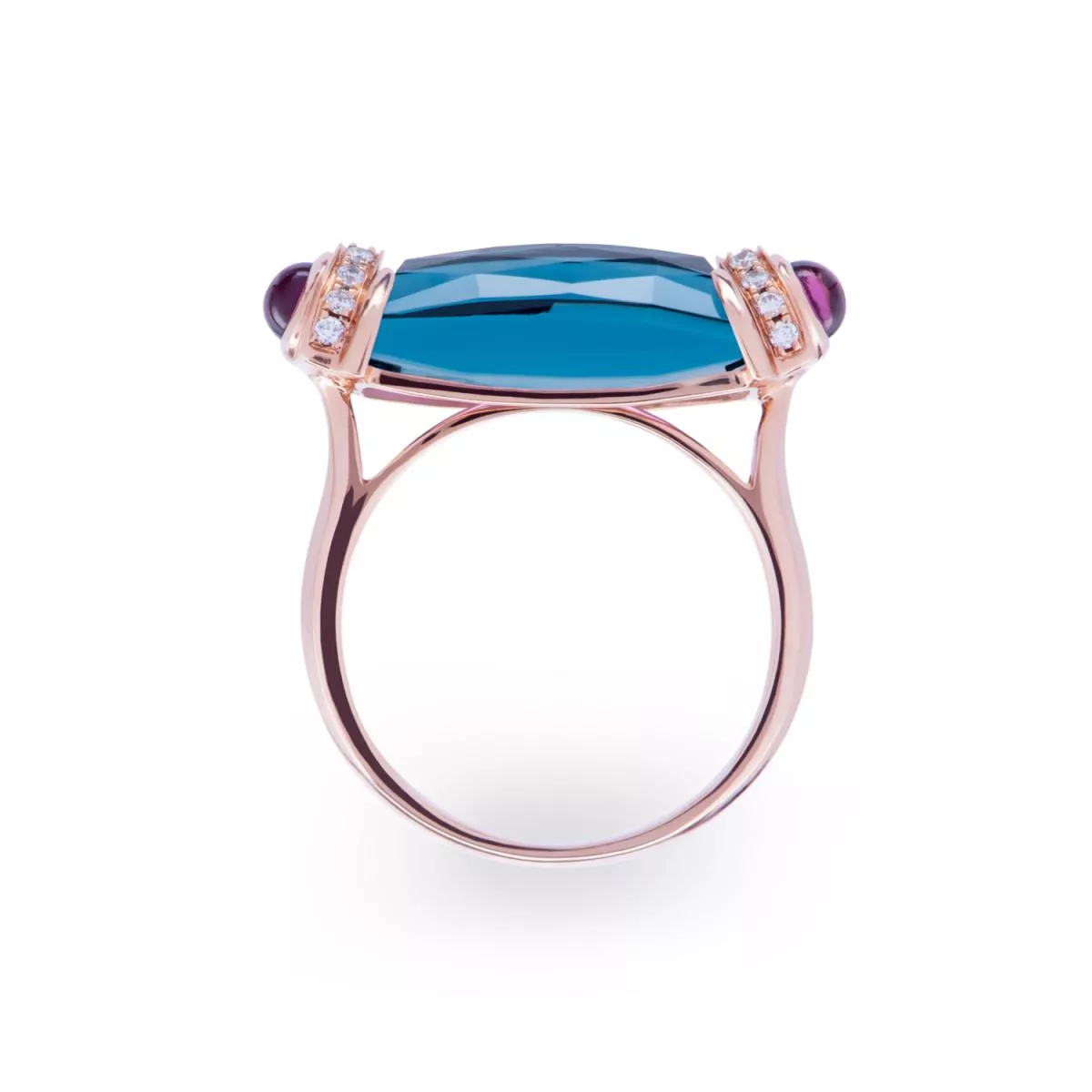 Inel World Henri Maillardet cu London topaz, rodolit si diamant, din aur roz de 18K