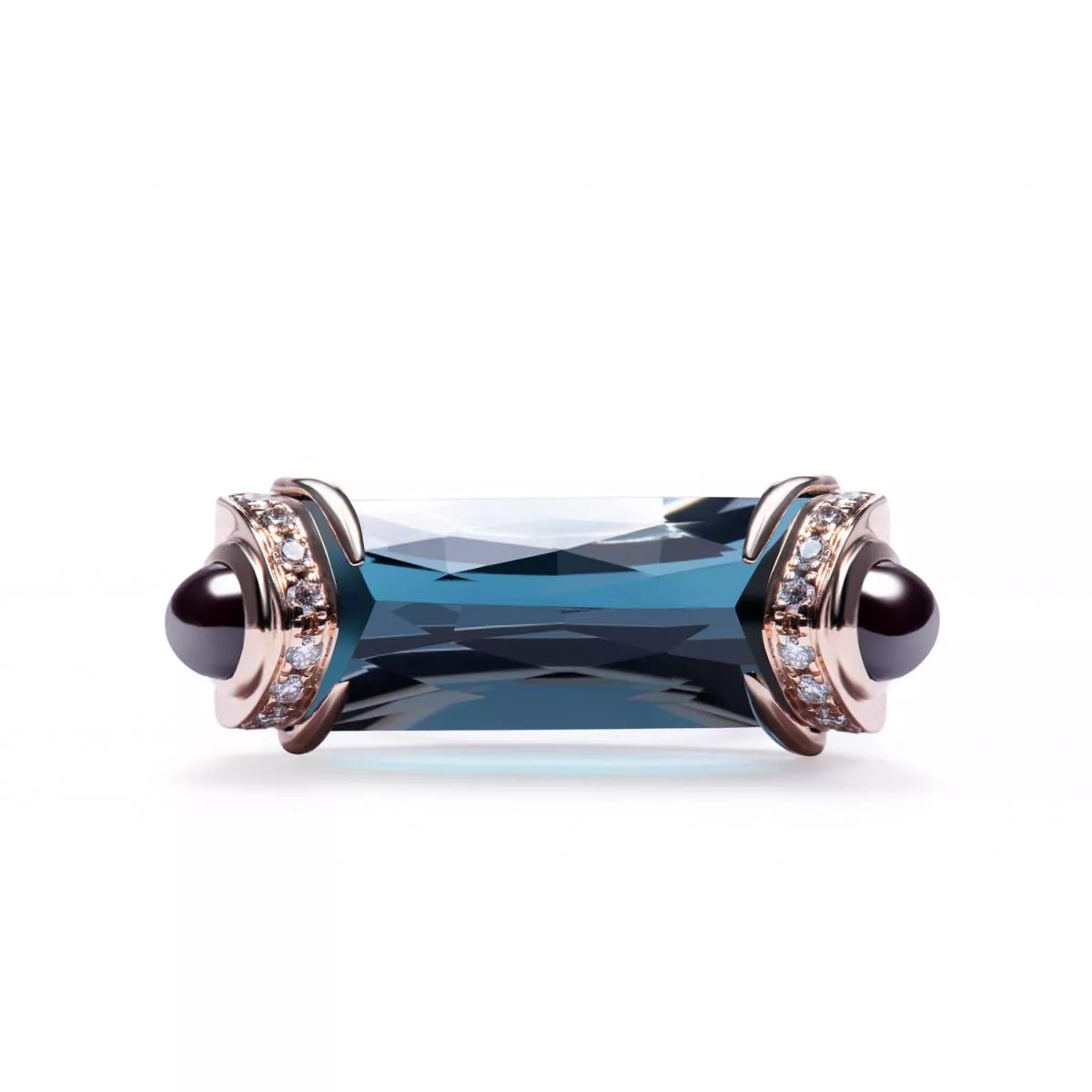 Inele - Inel World Henri Maillardet cu London topaz, rodolit si diamant, din aur roz de 18K, cellini.ro
