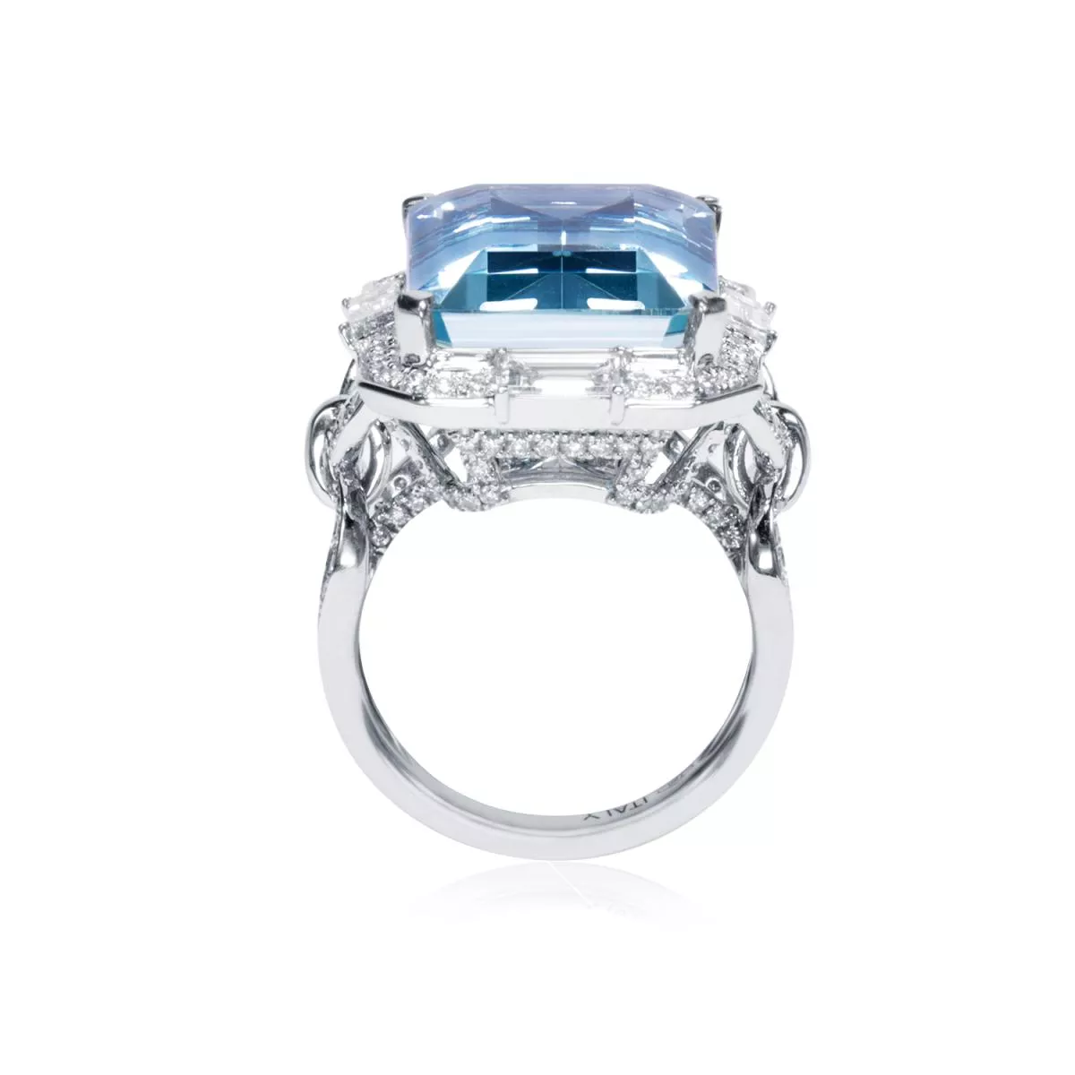 Inel World Henri Maillardet cu aquamarin si diamant, din aur alb de 18K