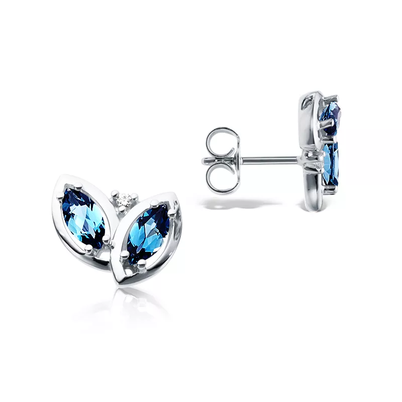 Cercei Maria Granacci cu topaz si diamant, din aur alb de 18K