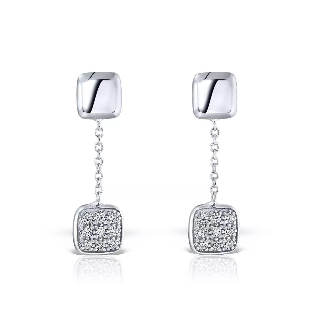 Cercei  Eva Nobile cu zircon, din aur alb  de 18K