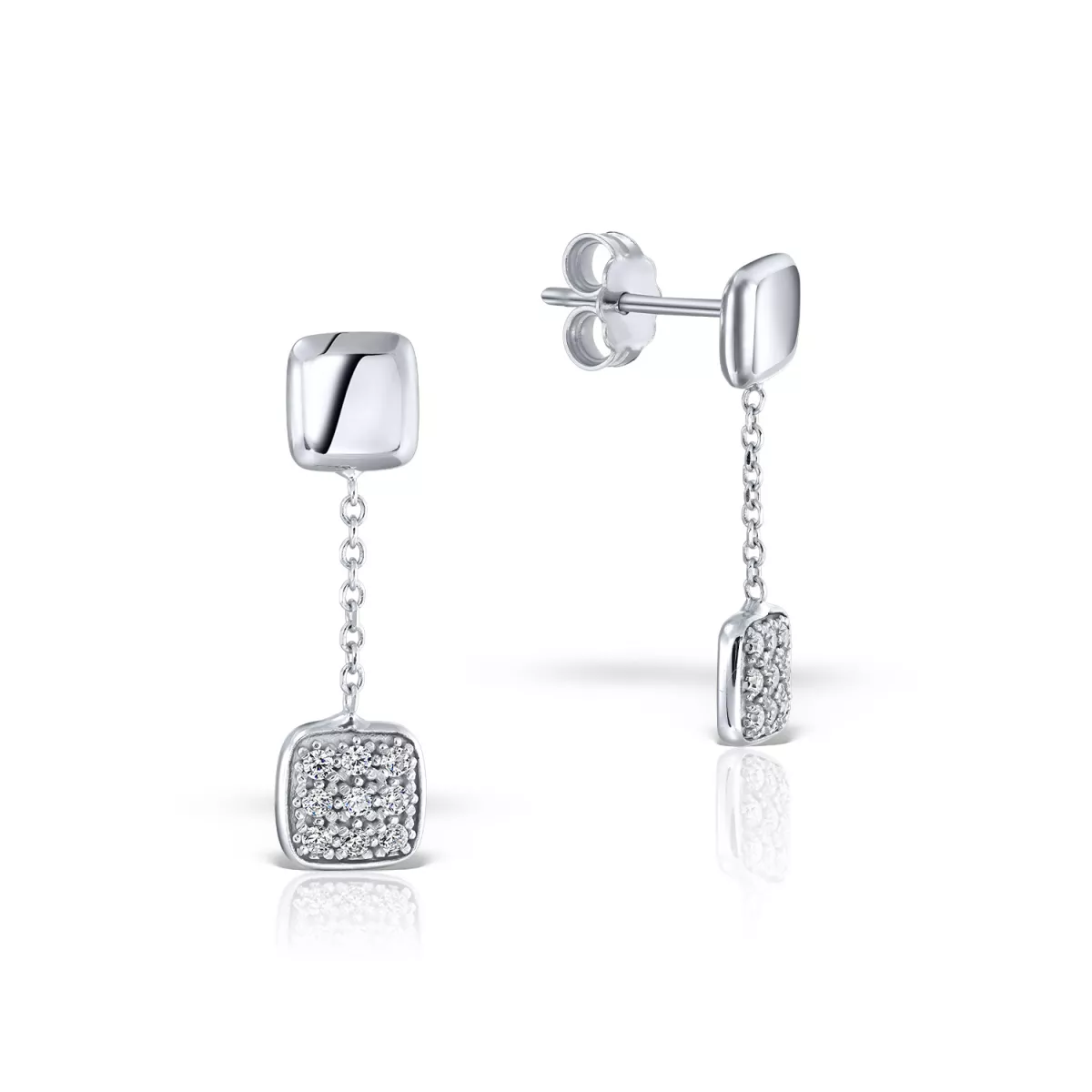 Cercei - Cercei  Eva Nobile cu zircon, din aur alb  de 18K, cellini.ro