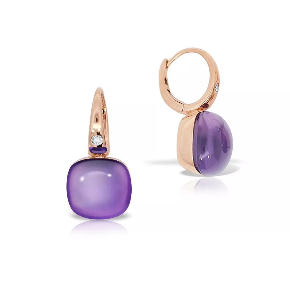 Cercei  Colors of Joy cu ametist si diamante, din aur roz de 18K