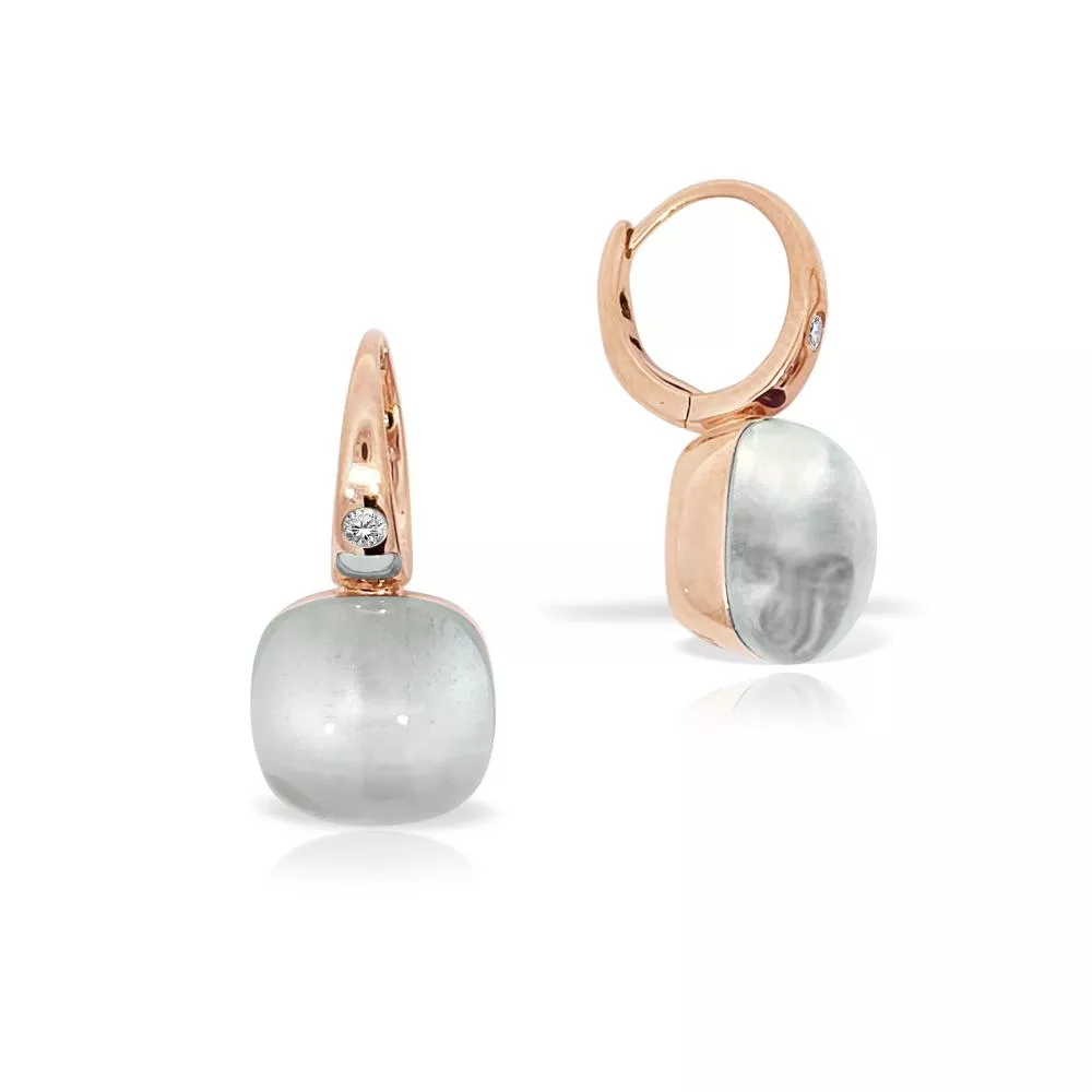 Cercei  Colors of Joy cu cristal de roca si diamante, din aur roz de 18K