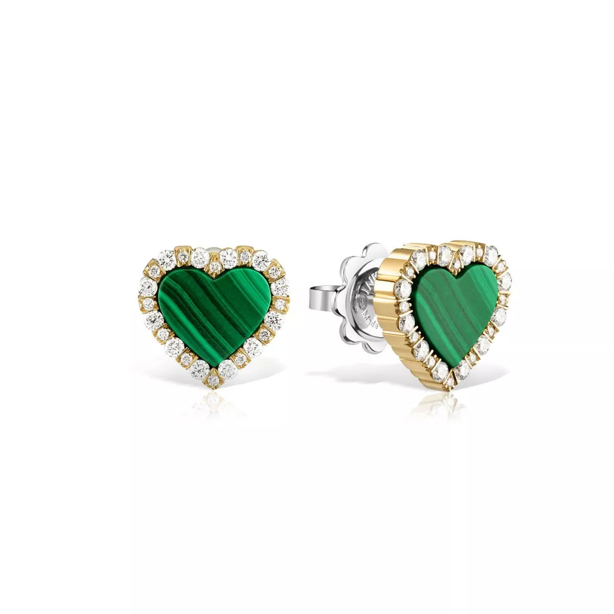 Cercei - Cercei Damiani Belle Epoque cu malachit si diamant, din aur galben si alb de 18K, cellini.ro