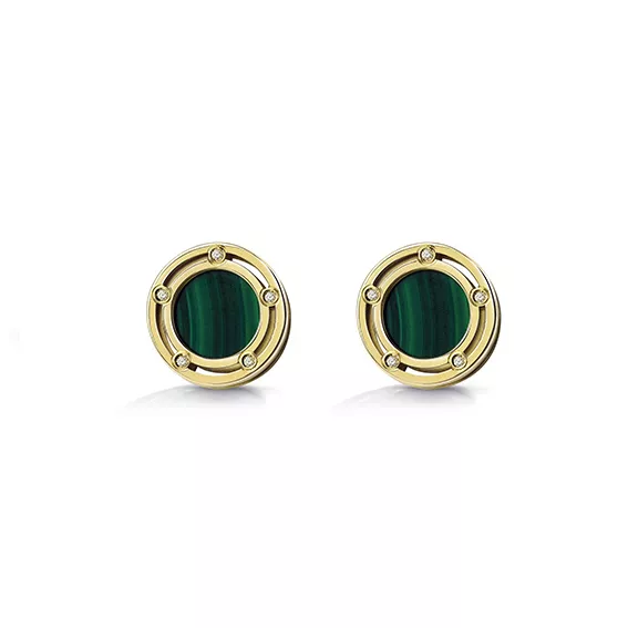 Cercei Damiani D.Side cu malachit si diamante, din aur galben de 18K