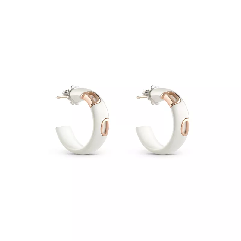 Cercei Damiani D.Icon cu ceramica si diamant, din aur alb/roz de 18K