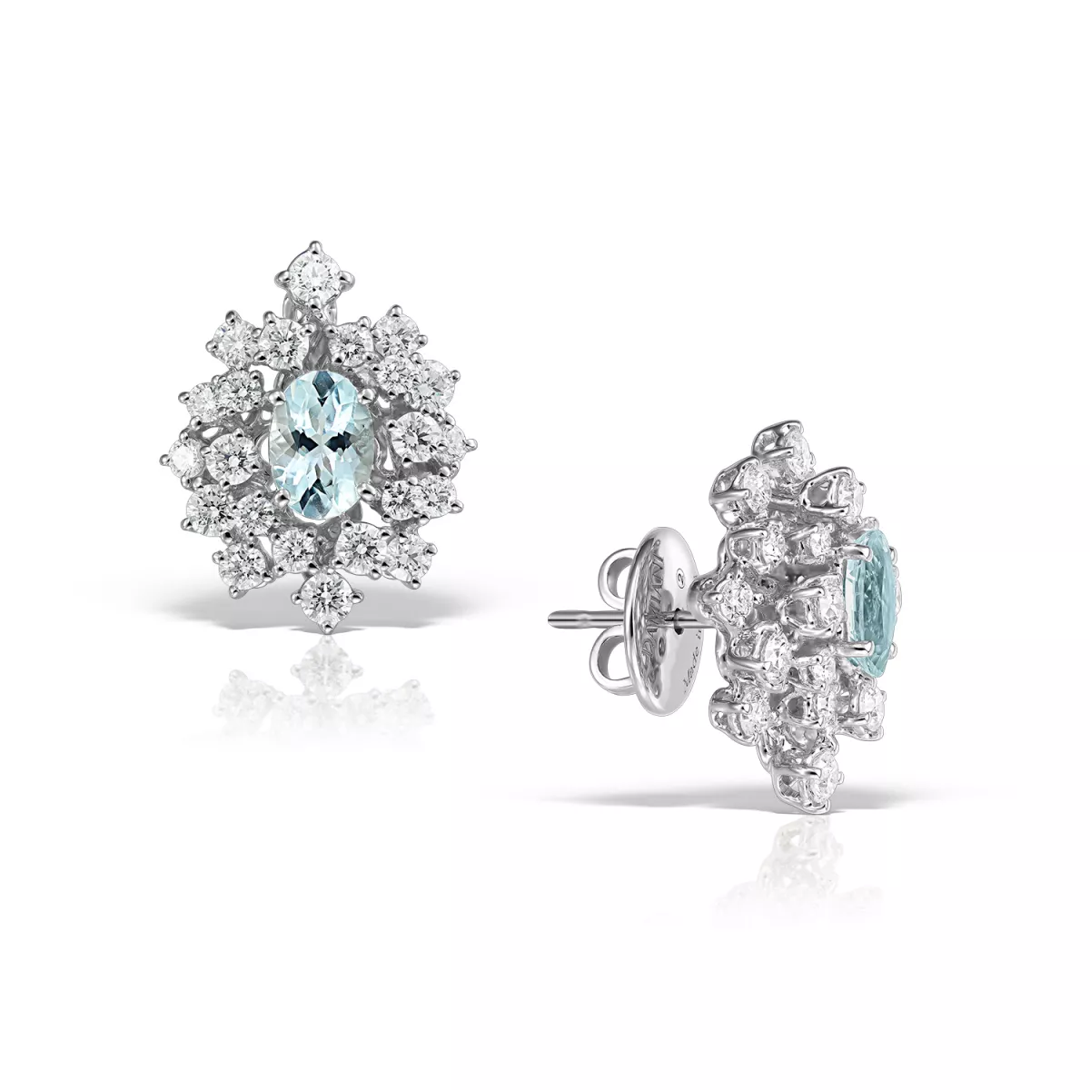 Cercei  Damiani Mimosa cu aquamarin si diamant, din aur alb  de 18K