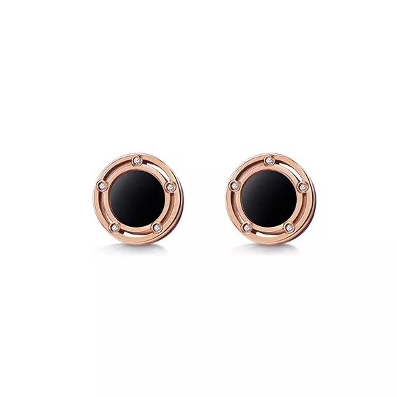 Cercei Damiani D.Side cu diamante si onix, din aur roz de 18K