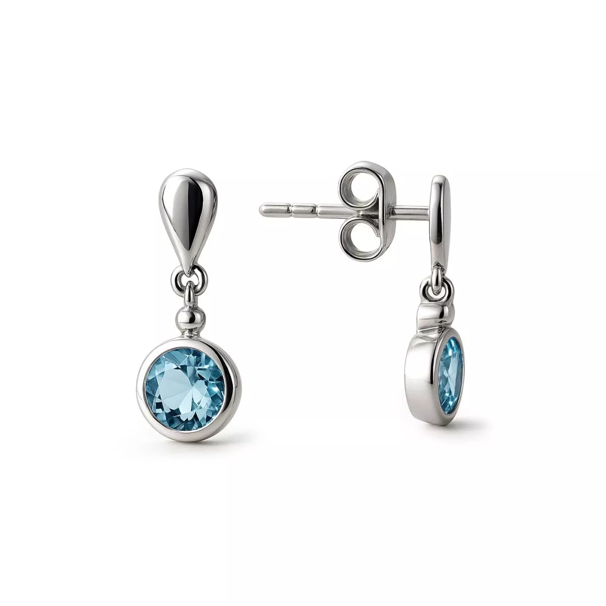 Cercei Eva Nobile cu bleu topaz, din aur alb de 14K