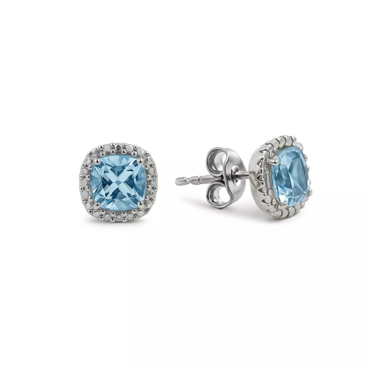 Cercei Eva Nobile cu bleu topaz, din aur alb de 14K