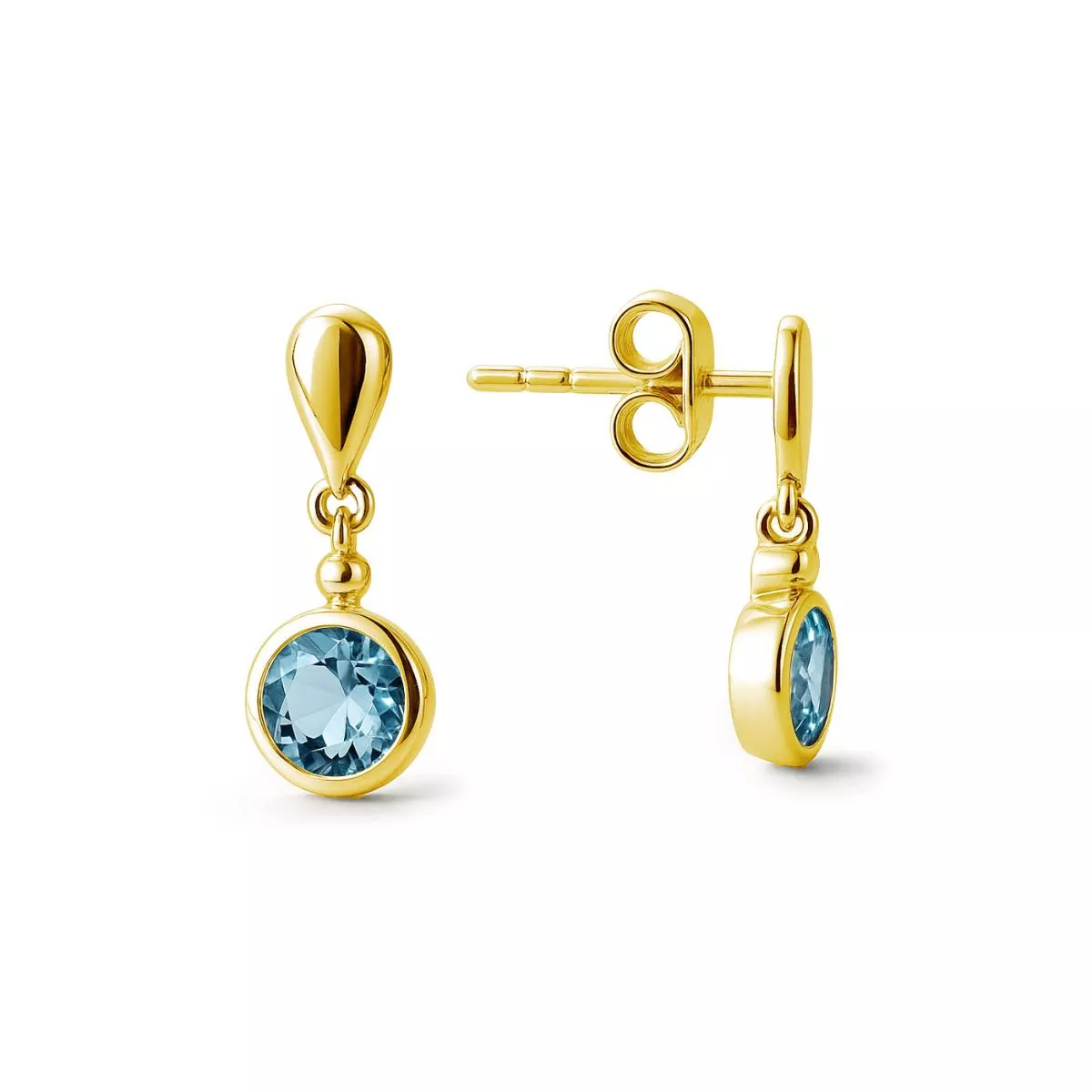 Cercei Eva Nobile cu bleu topaz, din aur galben de 14K