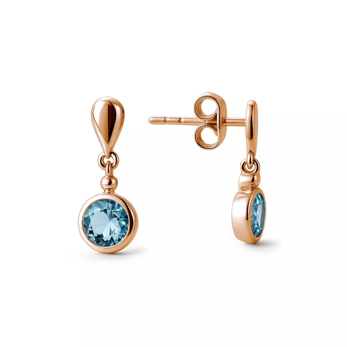 Cercei Eva Nobile cu bleu topaz, din aur roz de 14K