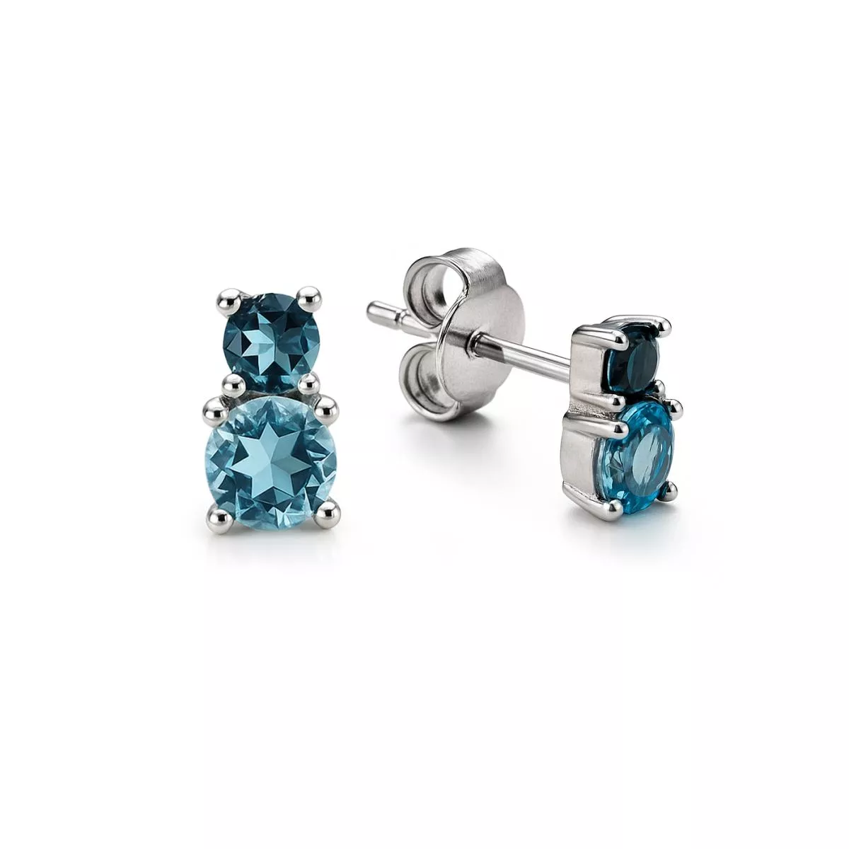 Cercei Eva Nobile cu London topaz si bleu topaz, din aur alb de 14K