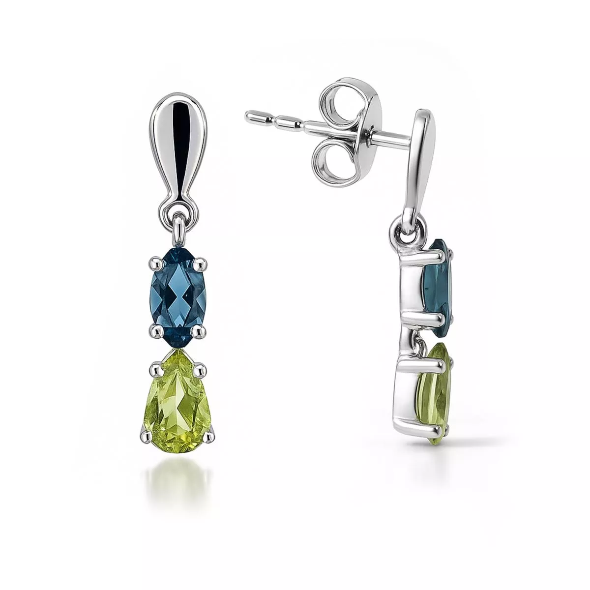 Cercei Eva Nobile cu London topaz si peridot, din aur alb de 14K