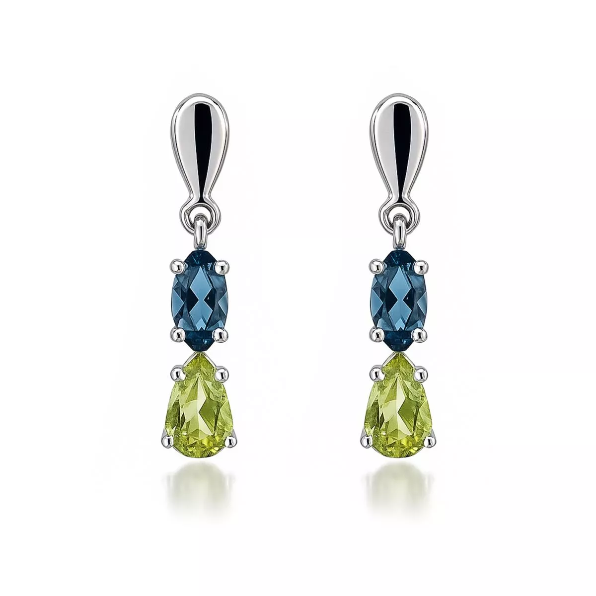 Cercei - Cercei Eva Nobile cu London topaz si peridot, din aur alb de 14K, cellini.ro