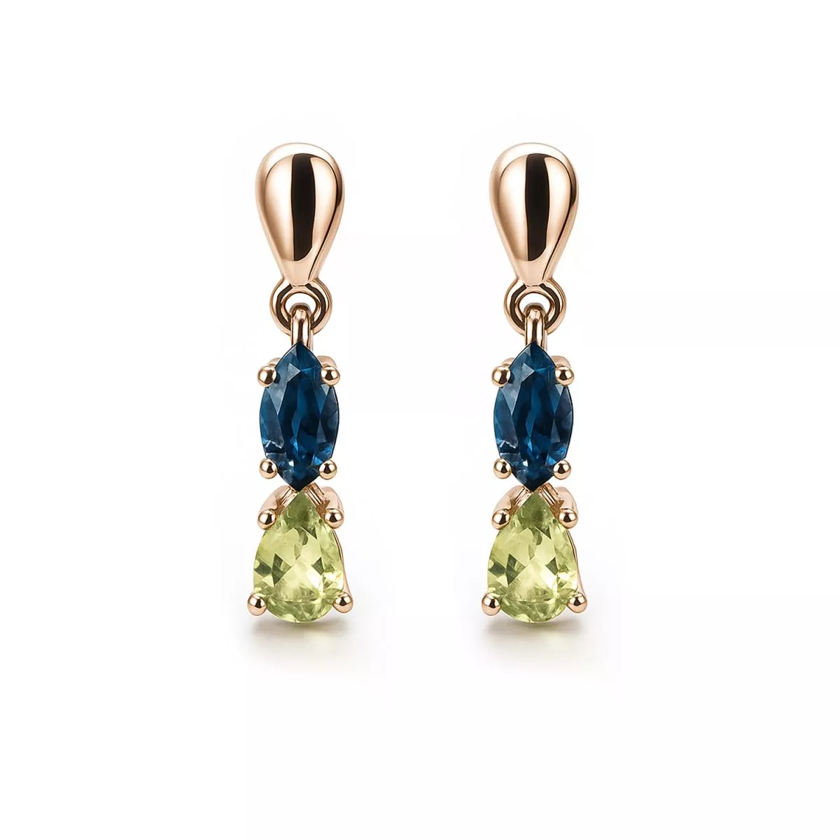 Cercei - Cercei Eva Nobile cu London topaz si peridot, din aur roz de 14K, cellini.ro