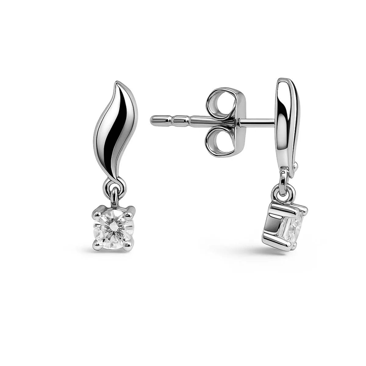 Cercei Eva Nobile cu zircon, din aur alb de 14K