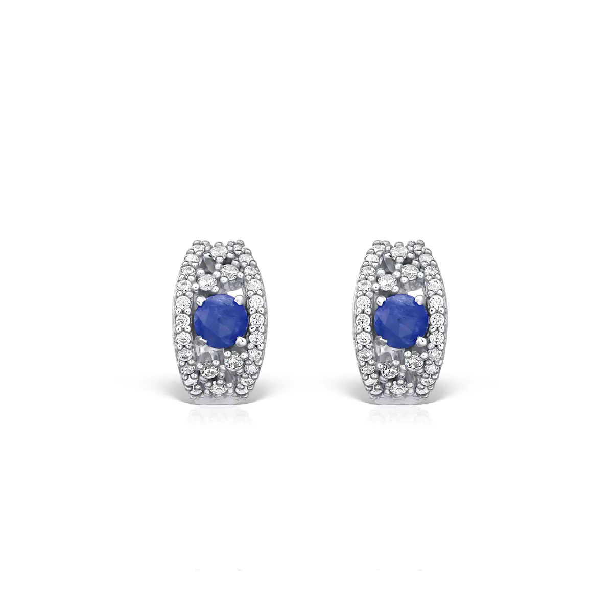 Cercei  Eva Nobile cu safire si zircon, din aur alb  de 18K