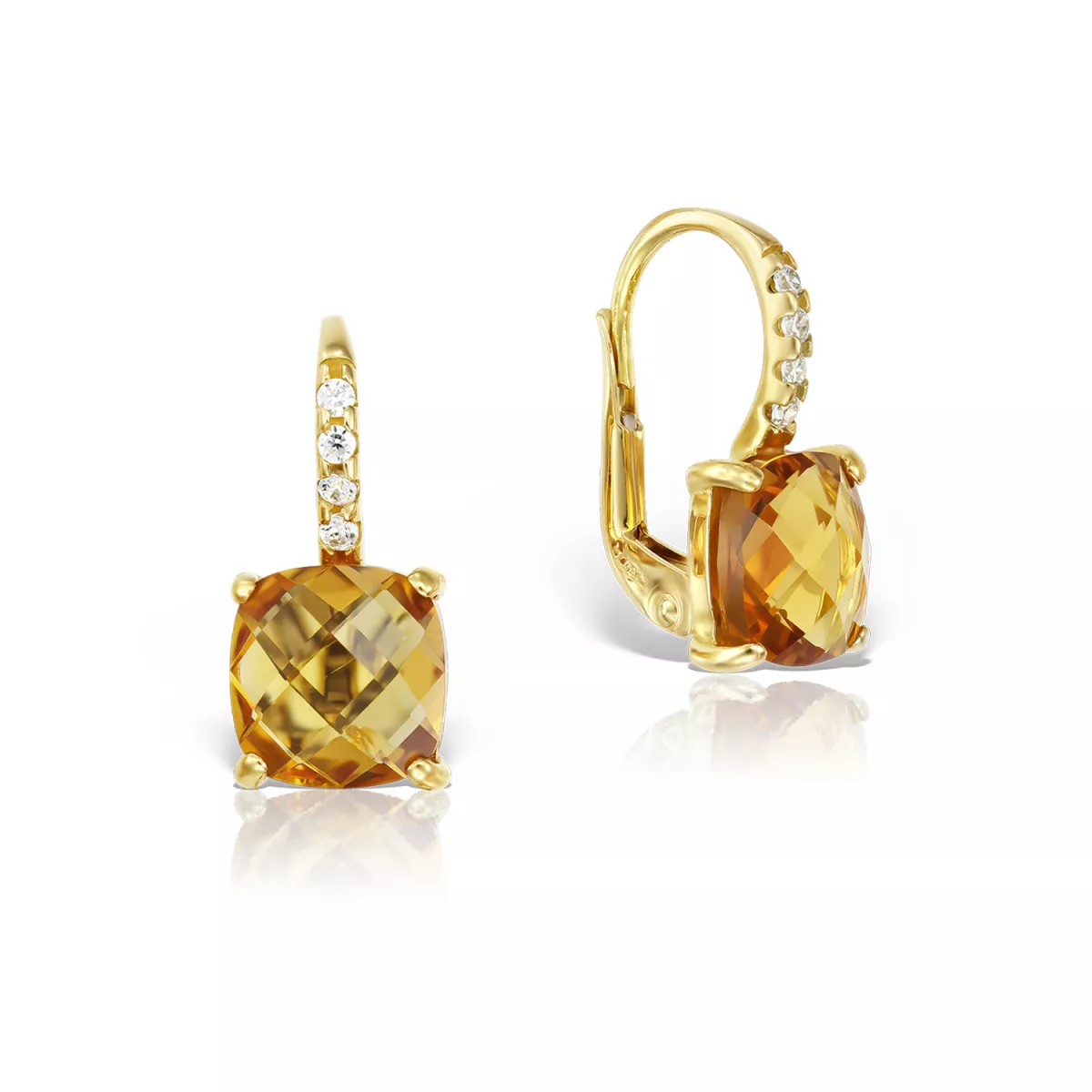 Cercei Eva Nobile cu citrin si zircon, din aur galben de 18K