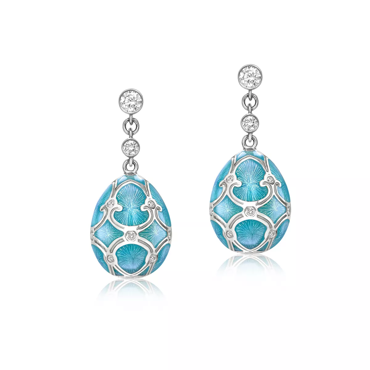 Cercei  Faberg&eacute; cu diamante, din aur alb  de 18K