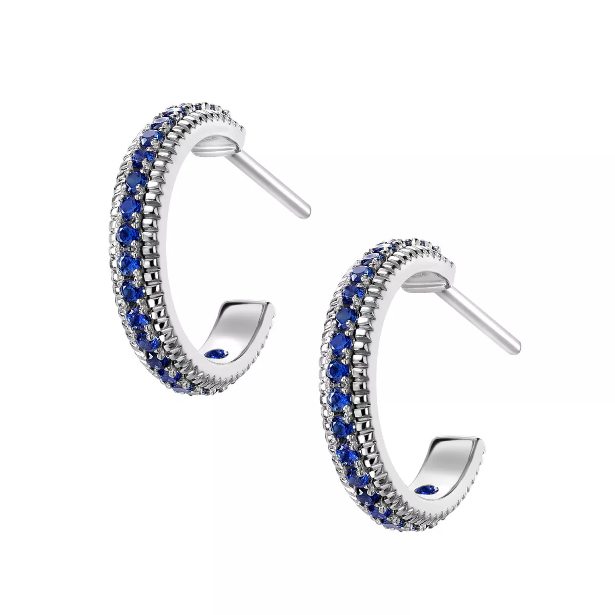 Cercei Faberg&eacute; cu safir si rubin, din aur alb de 18K