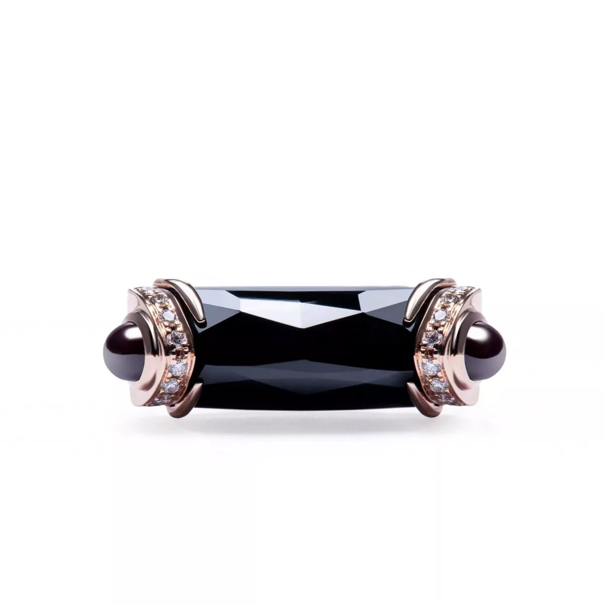 Inele - Inel World Henri Maillardet cu onix, rodolit si diamante, din aur roz de 18K, cellini.ro
