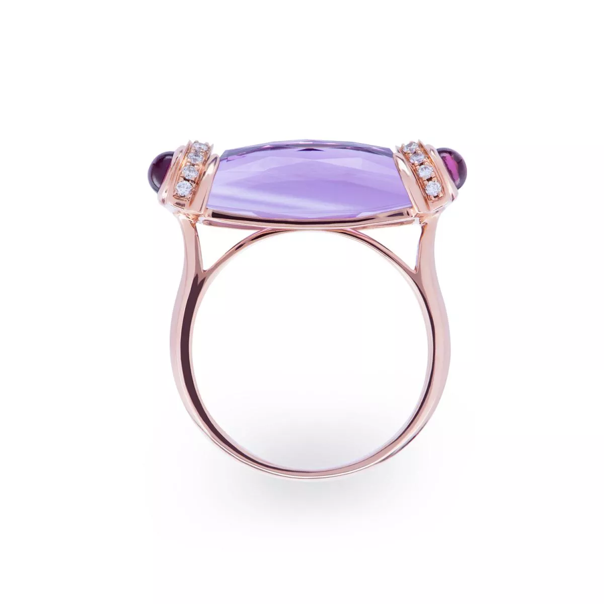 Inel World Henri Maillardet cu ametist, rodolit si diamante, din aur roz de 18K