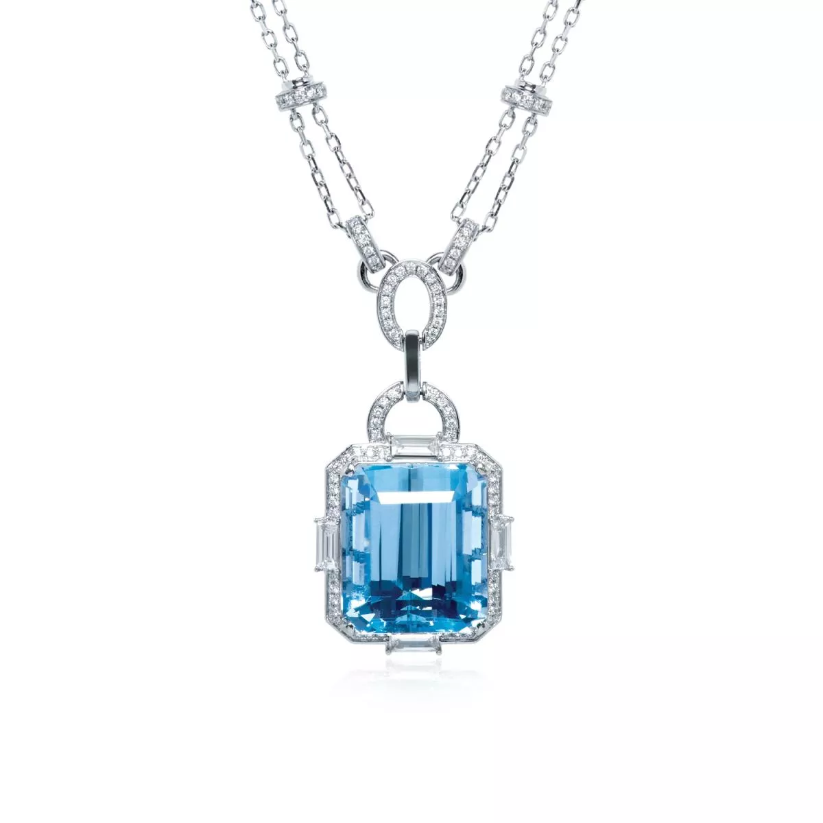 Coliere - Colier World Henri Maillardet cu aquamarin si diamant, din aur alb de 18K, cellini.ro