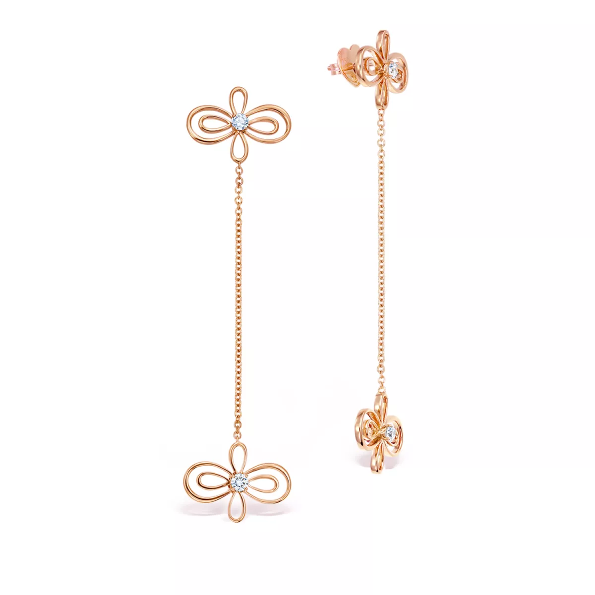 Cercei Infinity Flower Henri Maillardet cu diamante si rubine, din aur roz de 18K