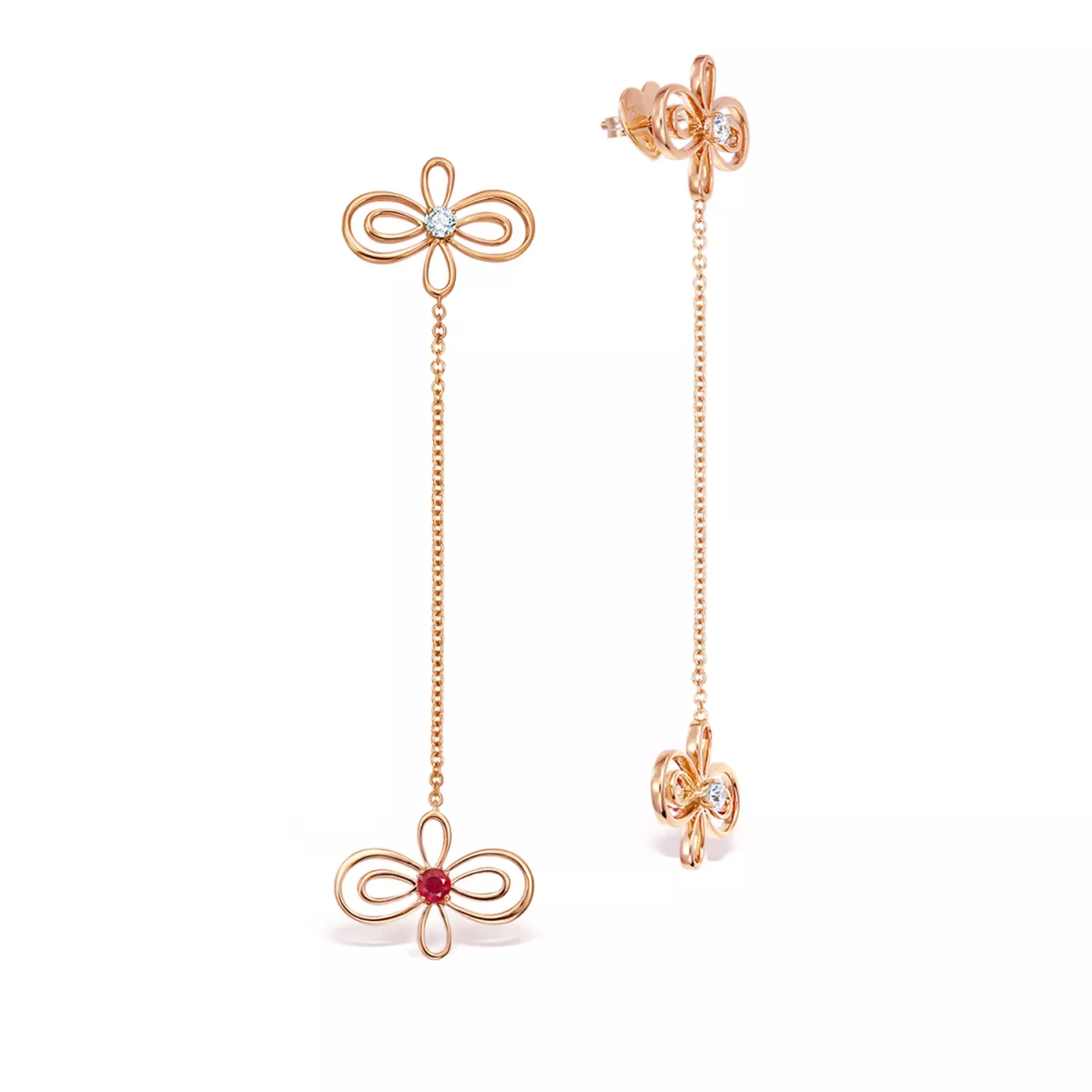 Cercei - Cercei Infinity Flower Henri Maillardet cu diamante si rubine, din aur roz de 18K, cellini.ro