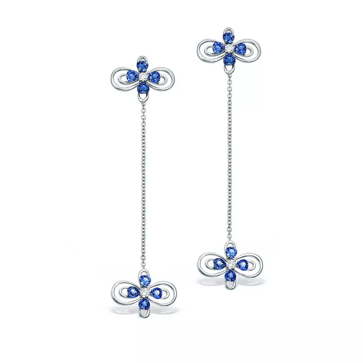 Cercei Infinity Love Henri Maillardet cu safire si diamante, din aur alb  de 18K