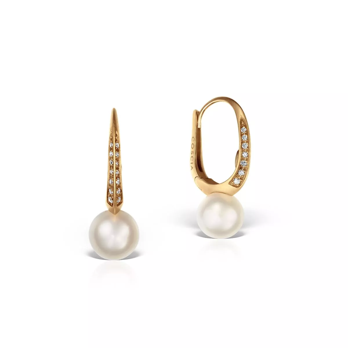 Cercei Coscia cu perle si diamante, din aur roz de 18K