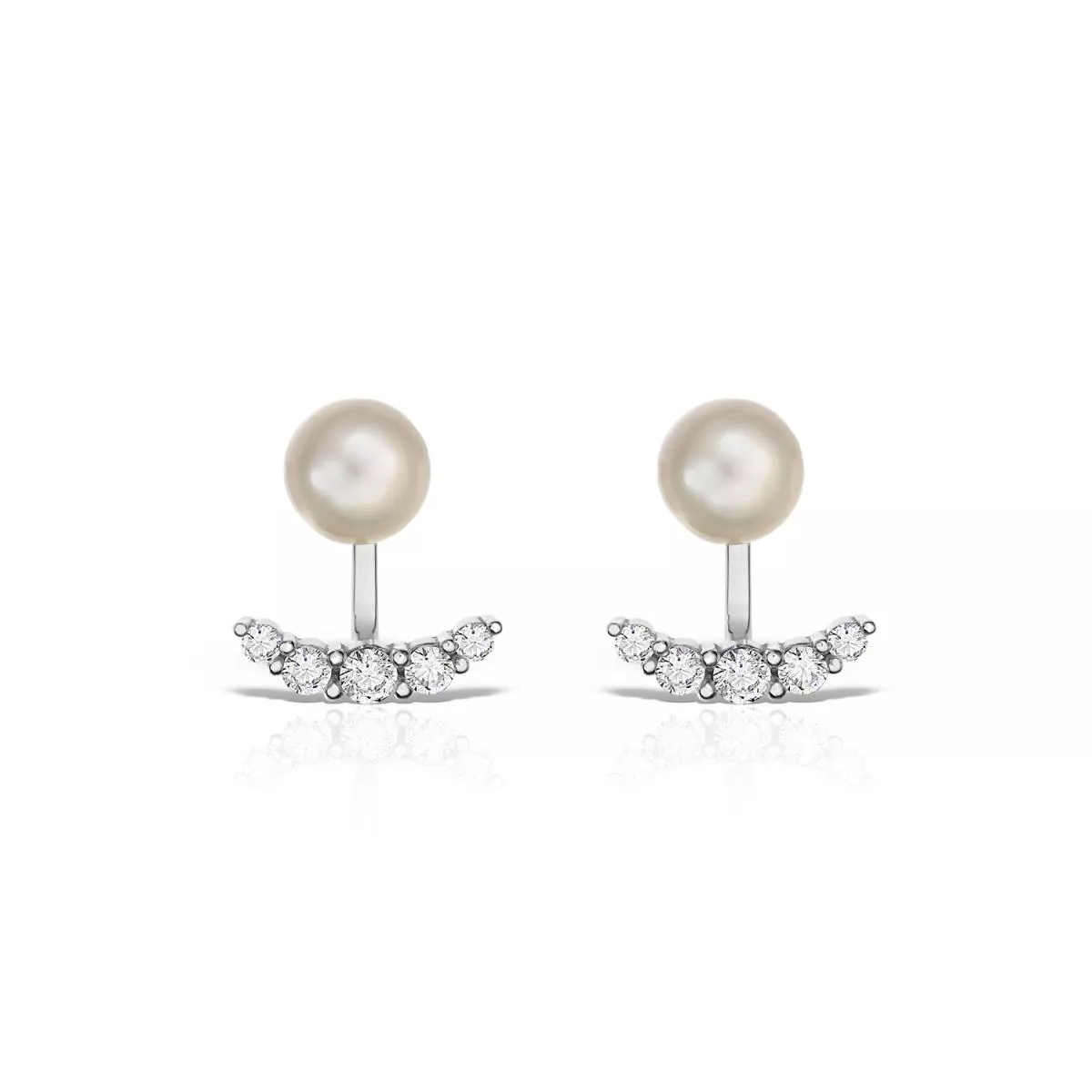 Cercei - Cercei Lily cu perle si zircon, din aur alb de 18K, cellini.ro