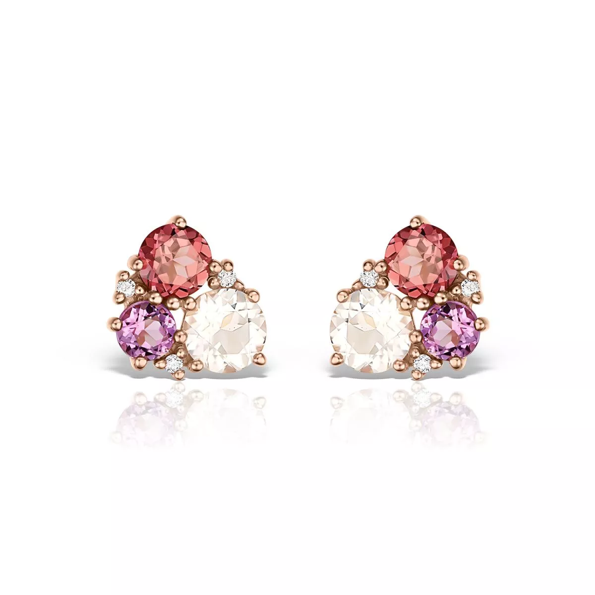 Cercei - Cercei Maria Granacci cu ametist, rodolit, quartz roz si diamant, din aur roz de 14K, cellini.ro