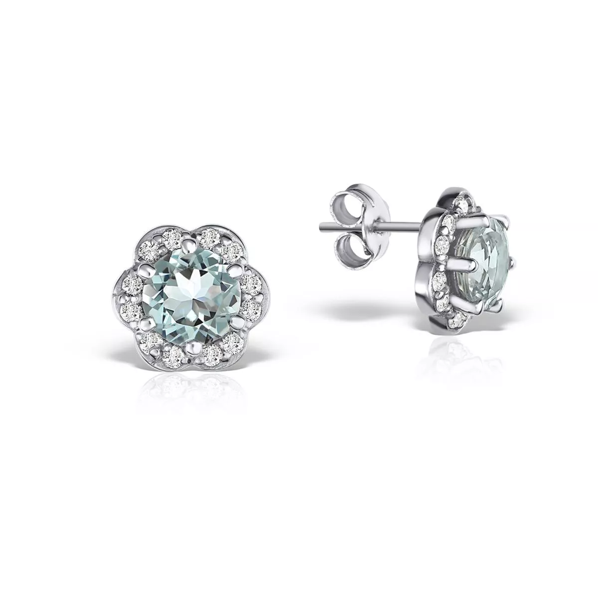 Cercei Maria Granacci cu aquamarin si diamant, din aur alb de 18K
