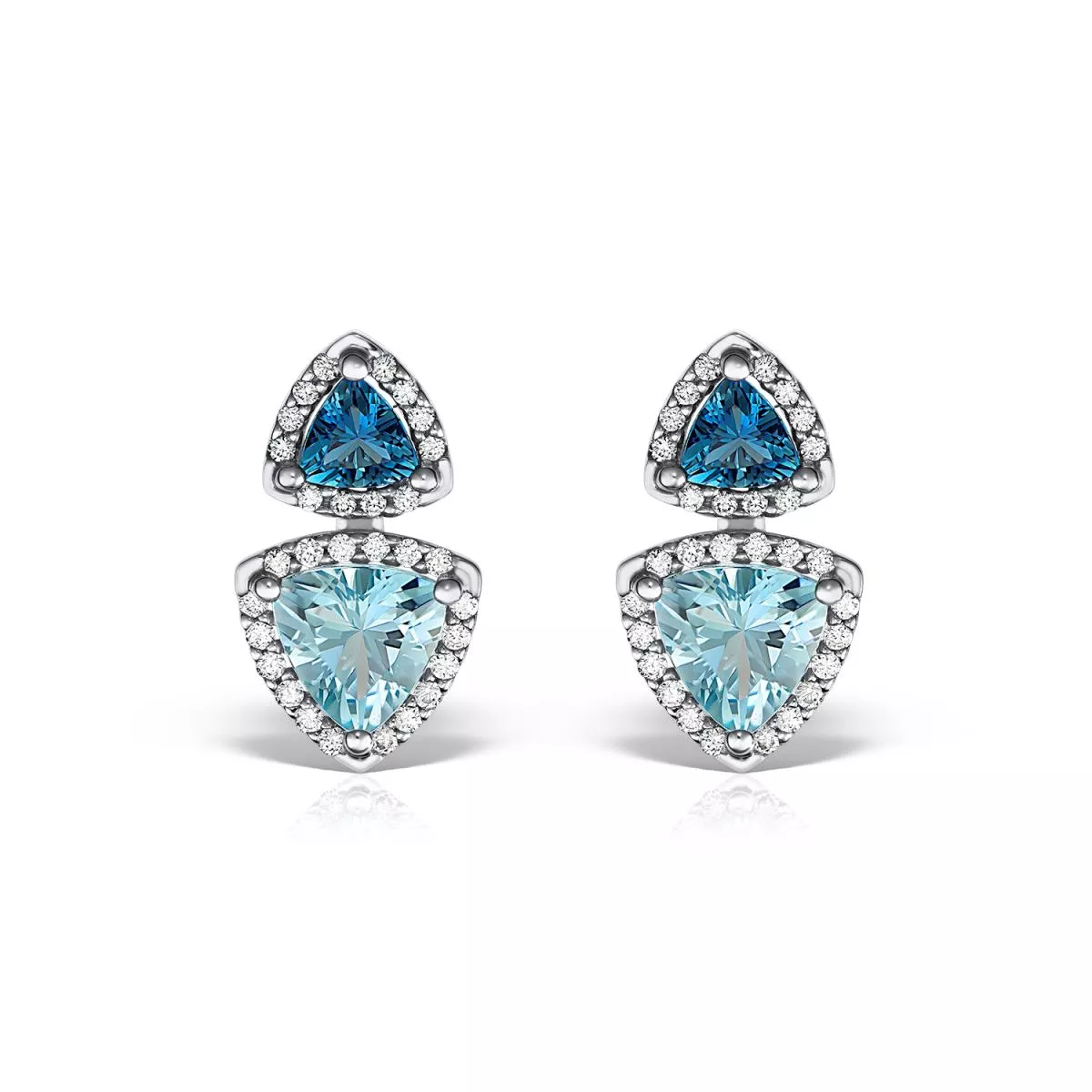 Cercei - Cercei Maria Granacci cu London topaz, bleu topaz si diamant, din aur alb de 18K, cellini.ro