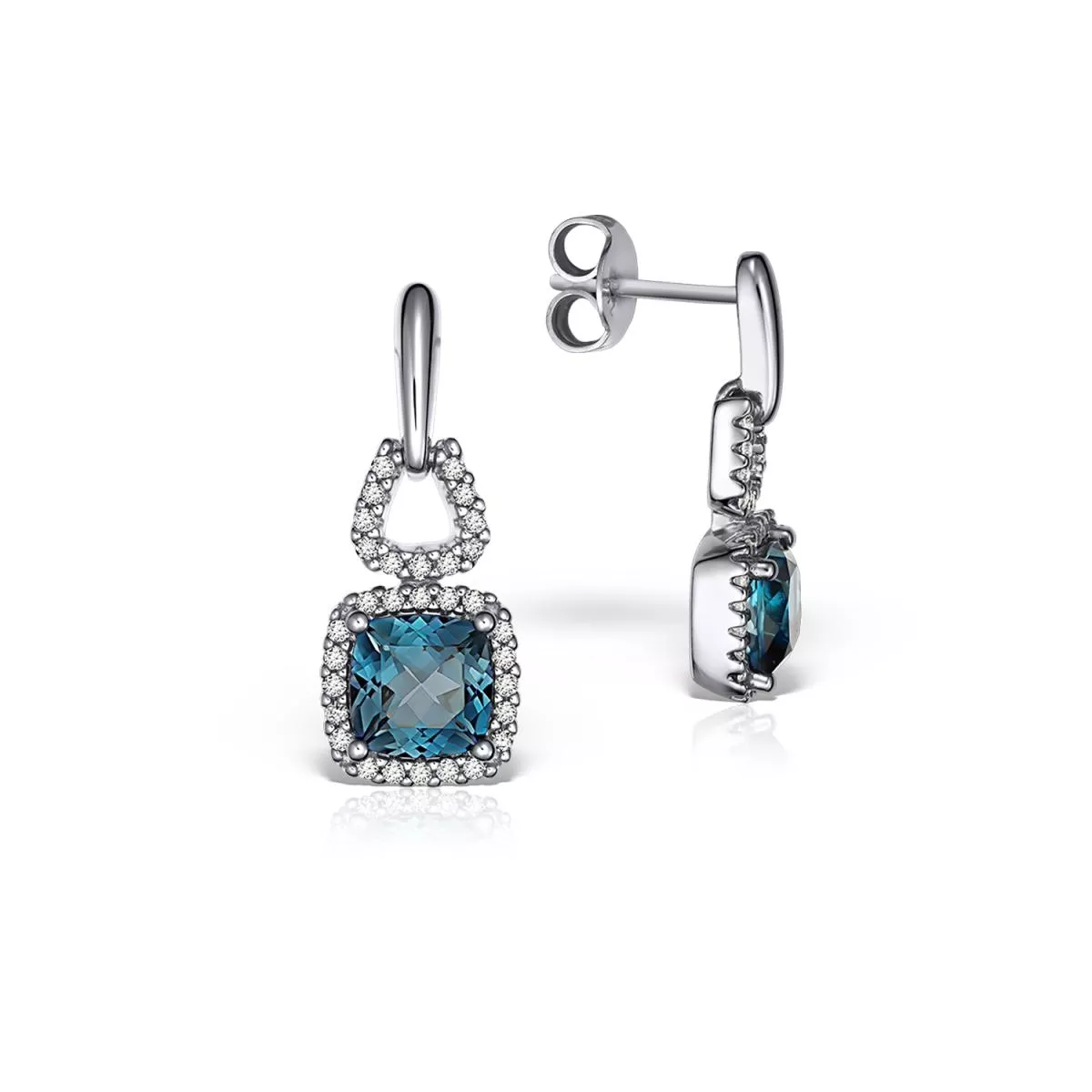 Cercei Maria Granacci cu London topaz si diamante, din aur alb de 18K