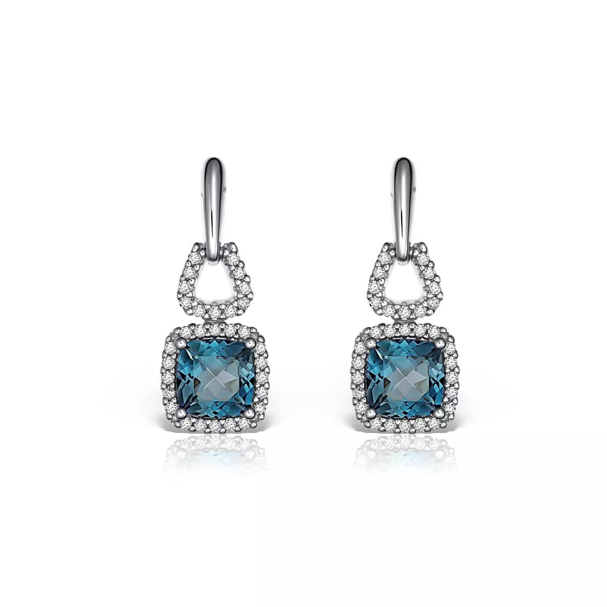 Cercei - Cercei Maria Granacci cu London topaz si diamante, din aur alb de 18K, cellini.ro