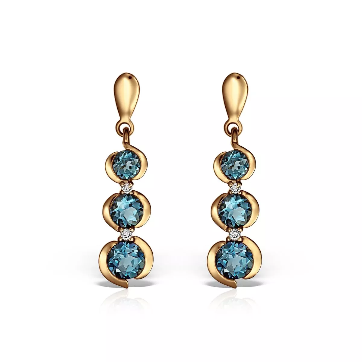 Cercei - Cercei Maria Granacci cu London topaz si diamante, din aur roz de 18K, cellini.ro