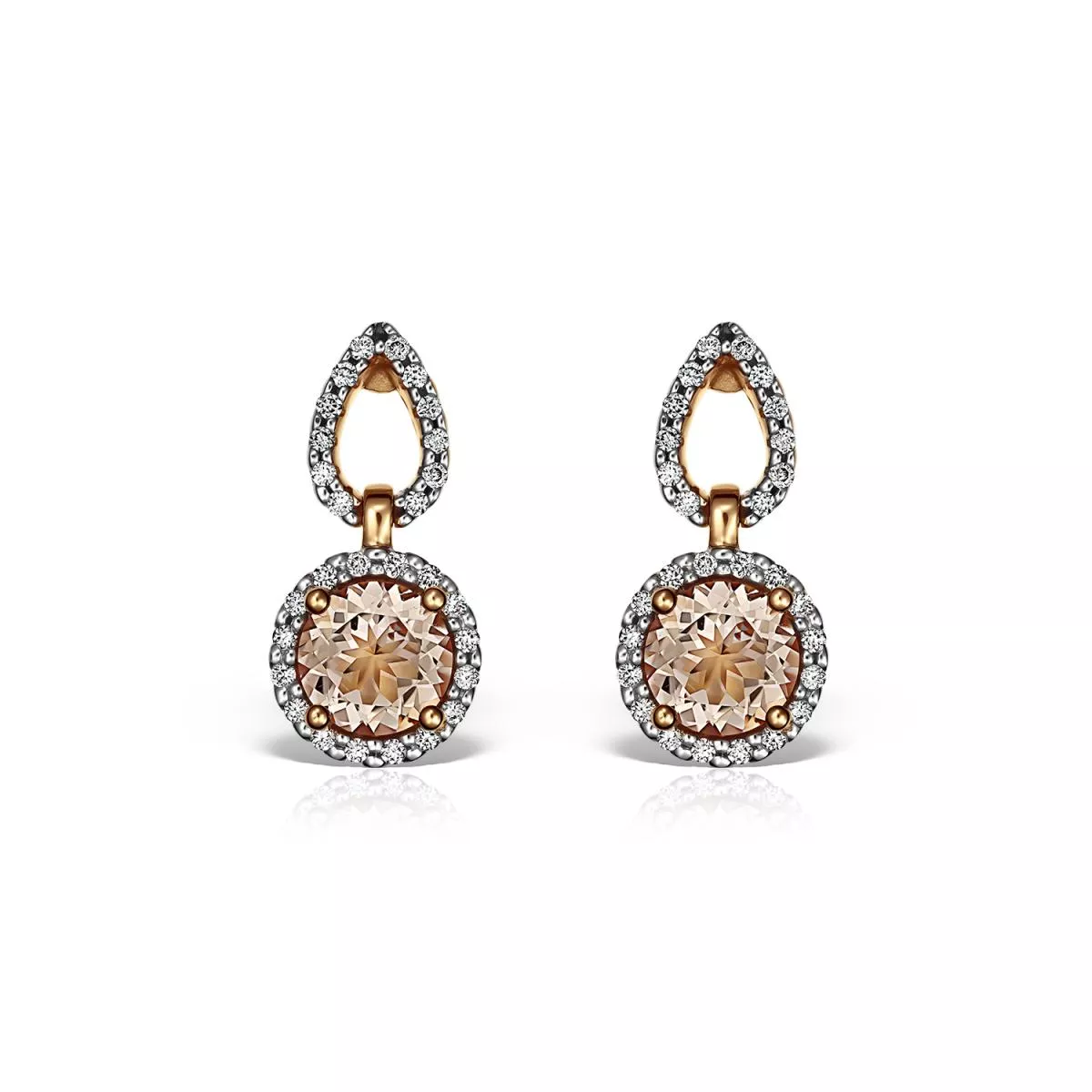 Cercei - Cercei Maria Granacci cu morganit si diamante, din aur roz de 18K, cellini.ro