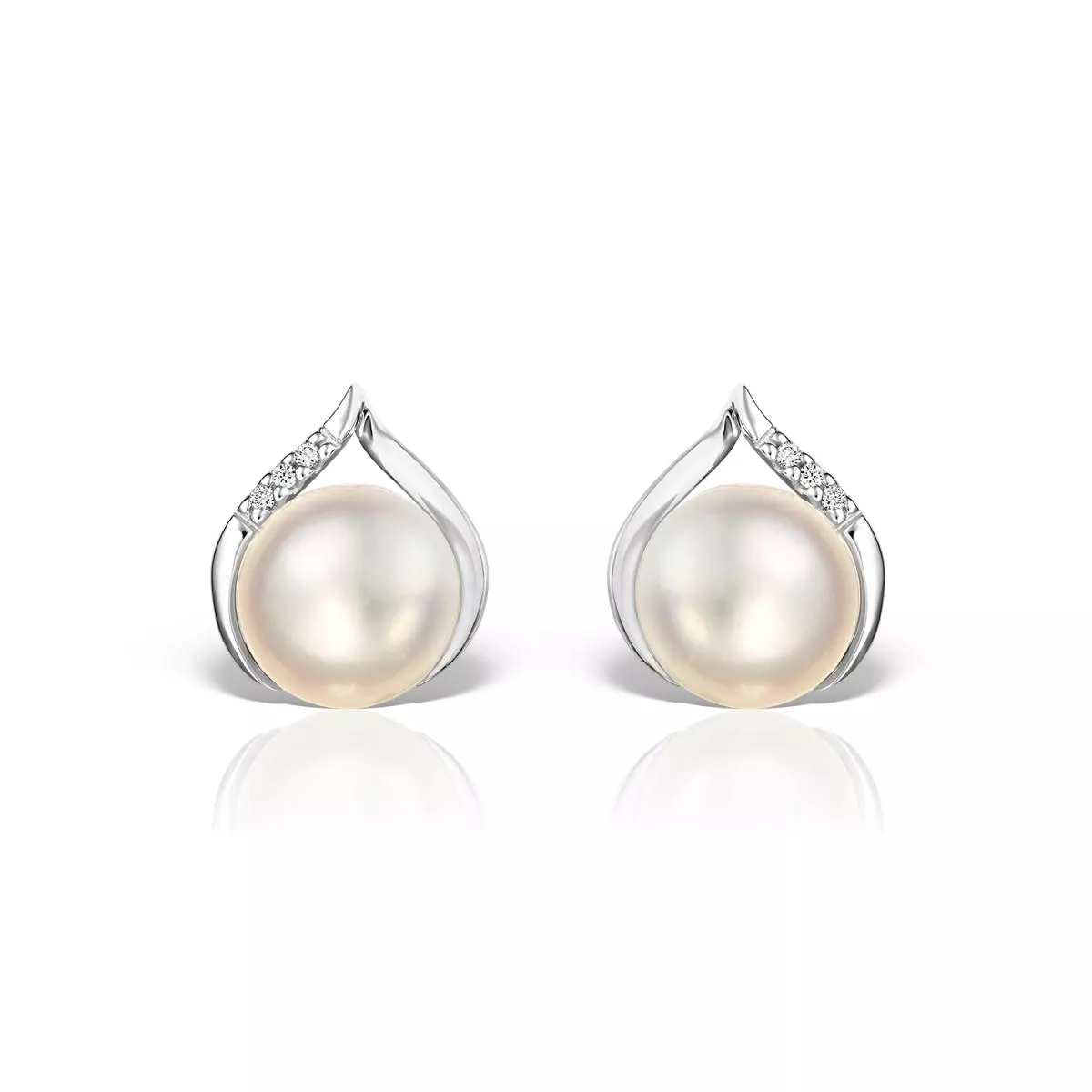 Cercei - Cercei Maria Granacci cu perla si diamant, din aur alb de 14K, cellini.ro