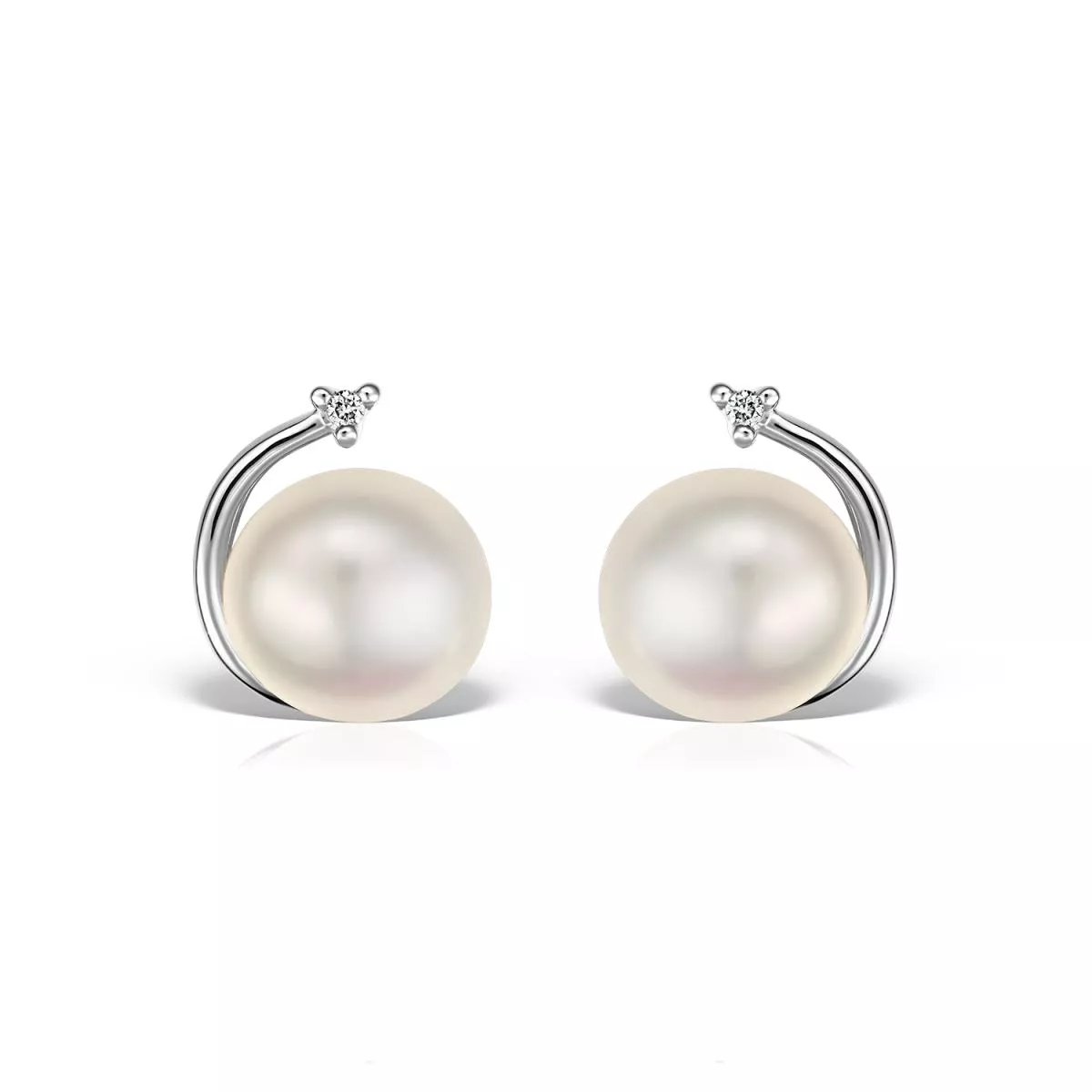 Cercei - Cercei Maria Granacci cu perla si diamant, din aur alb de 14K, cellini.ro