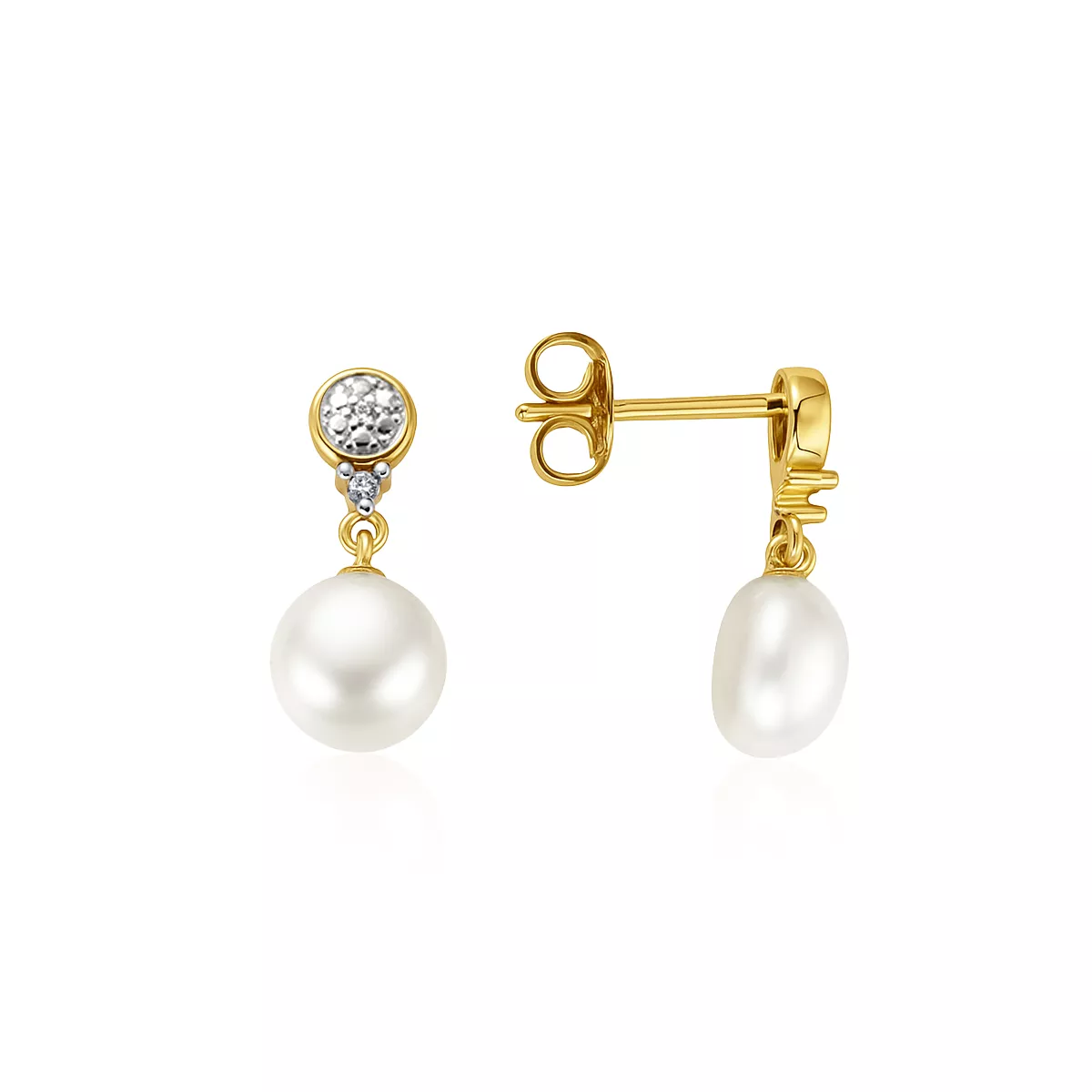 Cercei Maria Granacci cu perla si diamant, din aur galben de 14K
